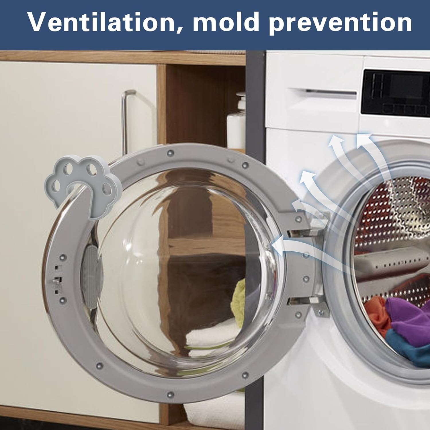 2 PCS Washing Machine Door Prop, Grey Silicone Front Load Washer Door Stopper Support for Household Dishwasher Dryer Laundry Door Open for Ventilation & Drying