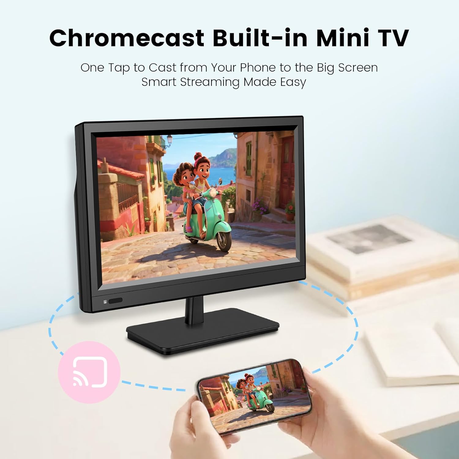 12.5 Inch Small Smart TV Full HD 1080P, Compact Flat Screen Smart TV with Built-in APP,Digital ATSC Tuner,USB/VGA/HDMI Inputs,12V Car Charger Small Smart tv for Kitchen,Bedroom,RVs,Camper