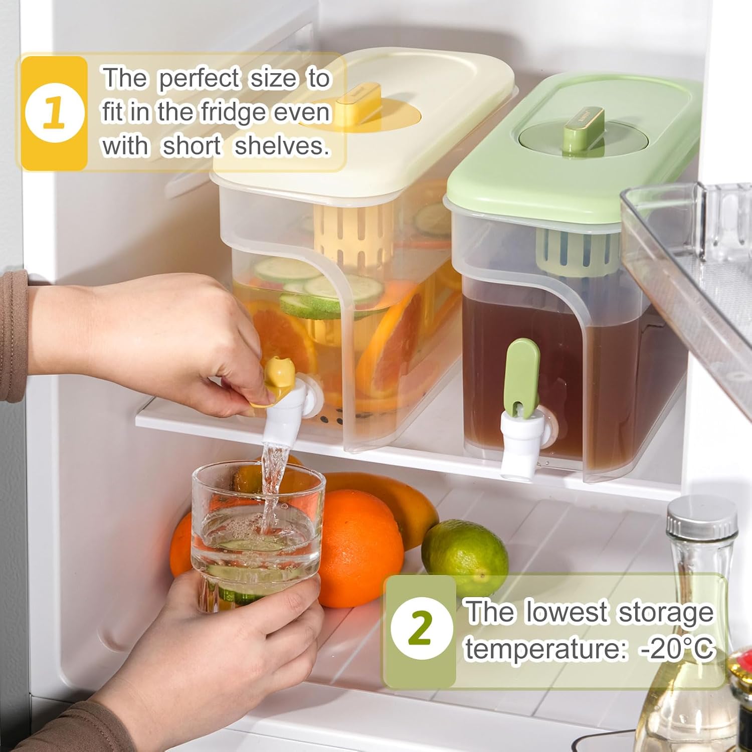 1 Gallon Drink Dispenser for Fridge, Water Container with Spigot, Upgraded Gallon Water Dispenser Ice Tea Pitcher for Fridge