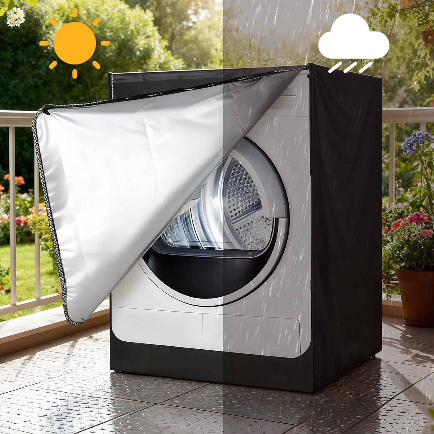 2 Pack Black Washer and Dryer Covers Fit for Most 7.5-12 kg Front-loading Machine, Waterproof and Dust Proof Washing Machine Cover/Dryer Cover, W27”x D33”x H39”