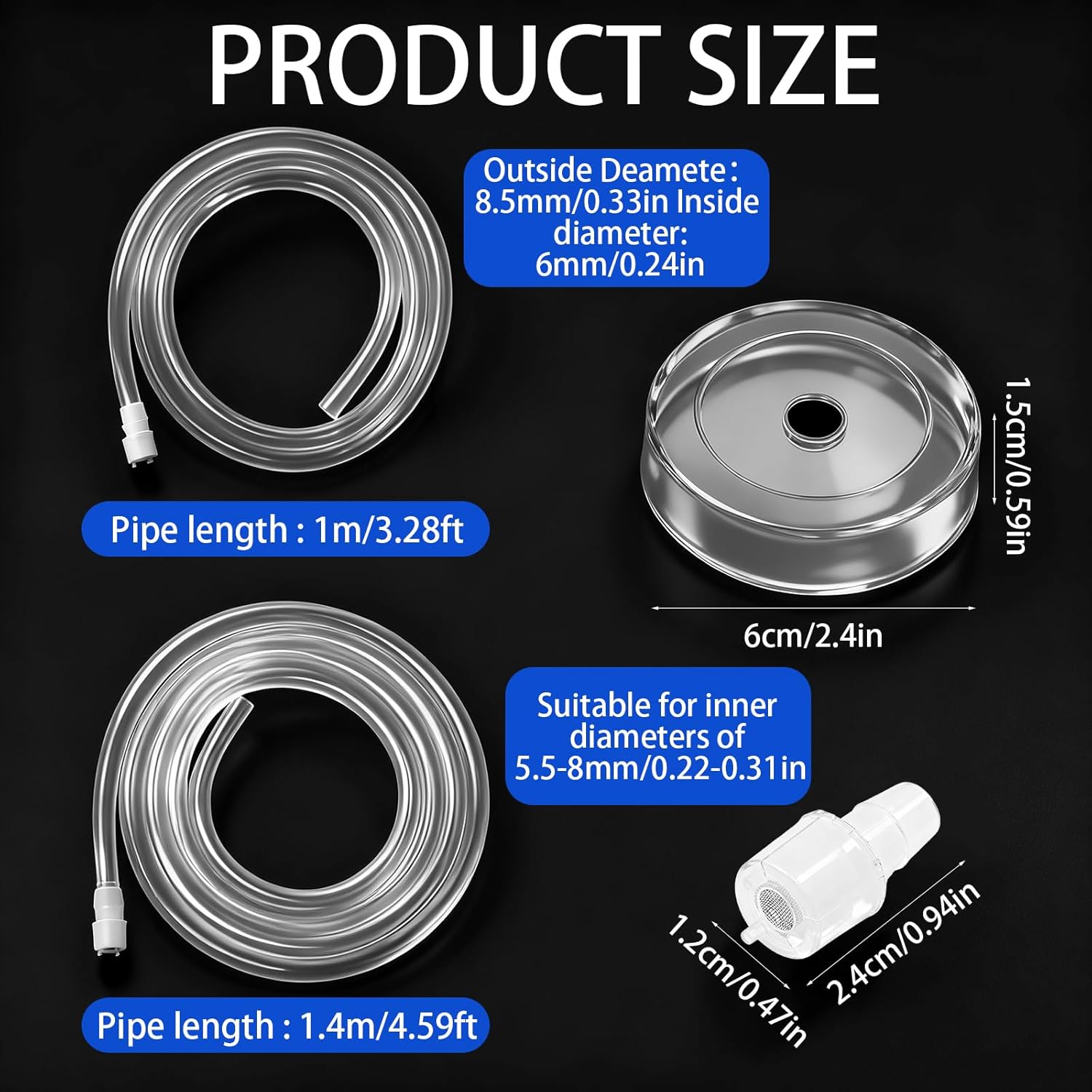 2 PCS Silicone Water Dispenser Hoses Replacement Hose for Electric 5 Gallon Water Bottle Pump (1/4"" ID Total 1M & 1.5M Lengths), Extended and Thickened Silicone Hose for Electric Water Bottle Pump