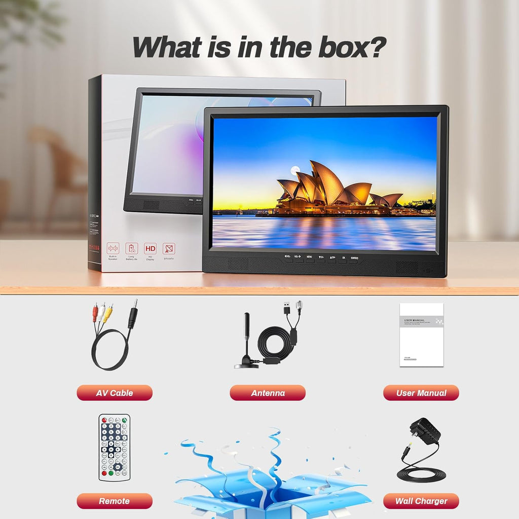 19.5" HD Portable TV with Antenna, 8000mAh Built-in Powered Operated TV for Indoor Outdoor, Rechargeable Small T V with HDMI/USB/AV Input, for Camping, Kitchen, RV, Patio, Truck, Home