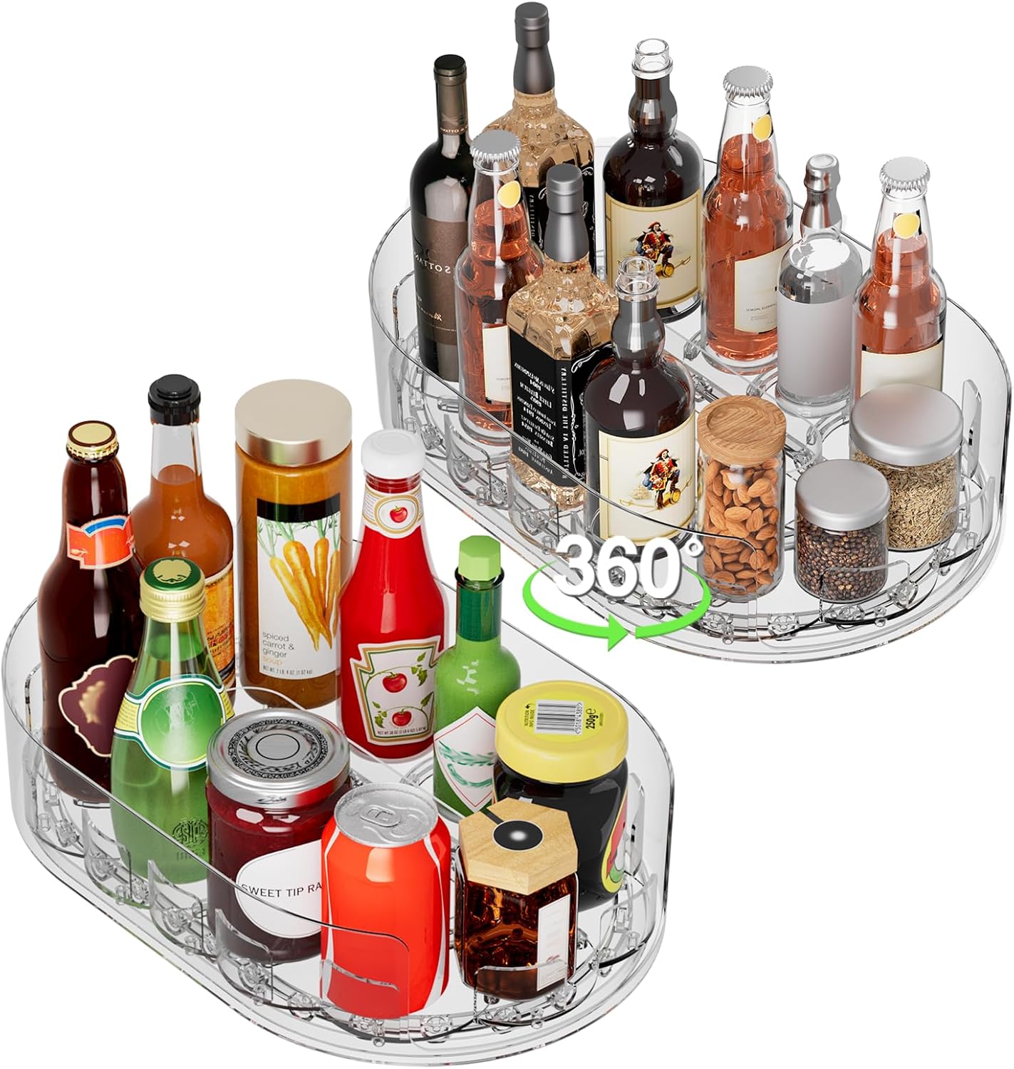 2 Pack Lazy Susan Turntable for Refrigerator, 360° Rotating Clear Lazy Susan for Refrigerator Organizers and Storage, Kitchen, Countertop, Cabinet, Pantry, Table Top (13.5 x 8.5in)