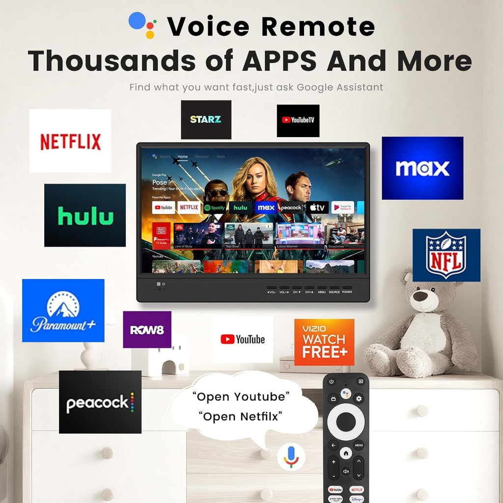 15.6 Inch Small Smart TV Full HD 1080P IPS,Compact Flat Screen Smart TV with Built-in APP,Digital ATSC Tuner,HDMI/USB/VGA Inputs,12V Car Charger Small Smart tv for Kitchen,Bedroom,RVs,Camper