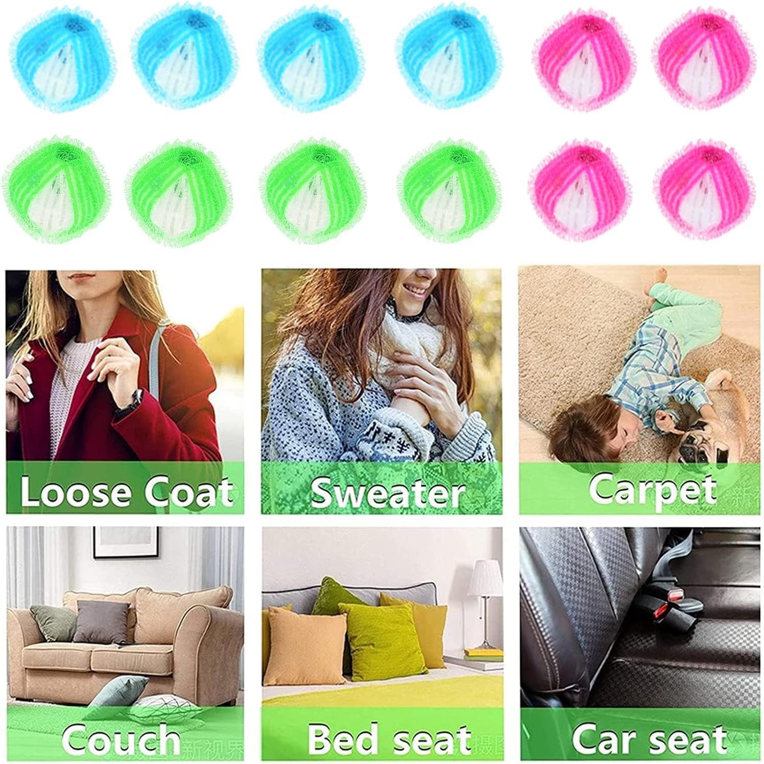 12 Pet Hair Remover Balls for Laundry: Reusable Washing Machine & Dryer Fur Catcher for Dog and Cat Hair on Clothes and Bedding