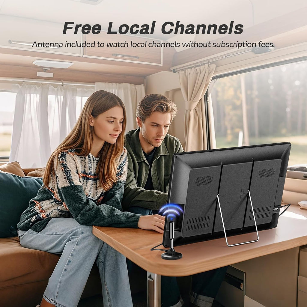 19.5" HD Portable TV with Antenna, 8000mAh Built-in Powered Operated TV for Indoor Outdoor, Rechargeable Small T V with HDMI/USB/AV Input, for Camping, Kitchen, RV, Patio, Truck, Home