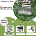 11L Automatic Dog Water Dispenser, 304 Stainless Steel with Water Valve Switcher and 3/4'' Brass Adapter, with Drain Hole for Dog, Cat, Alpaca, Chickens, Livestock