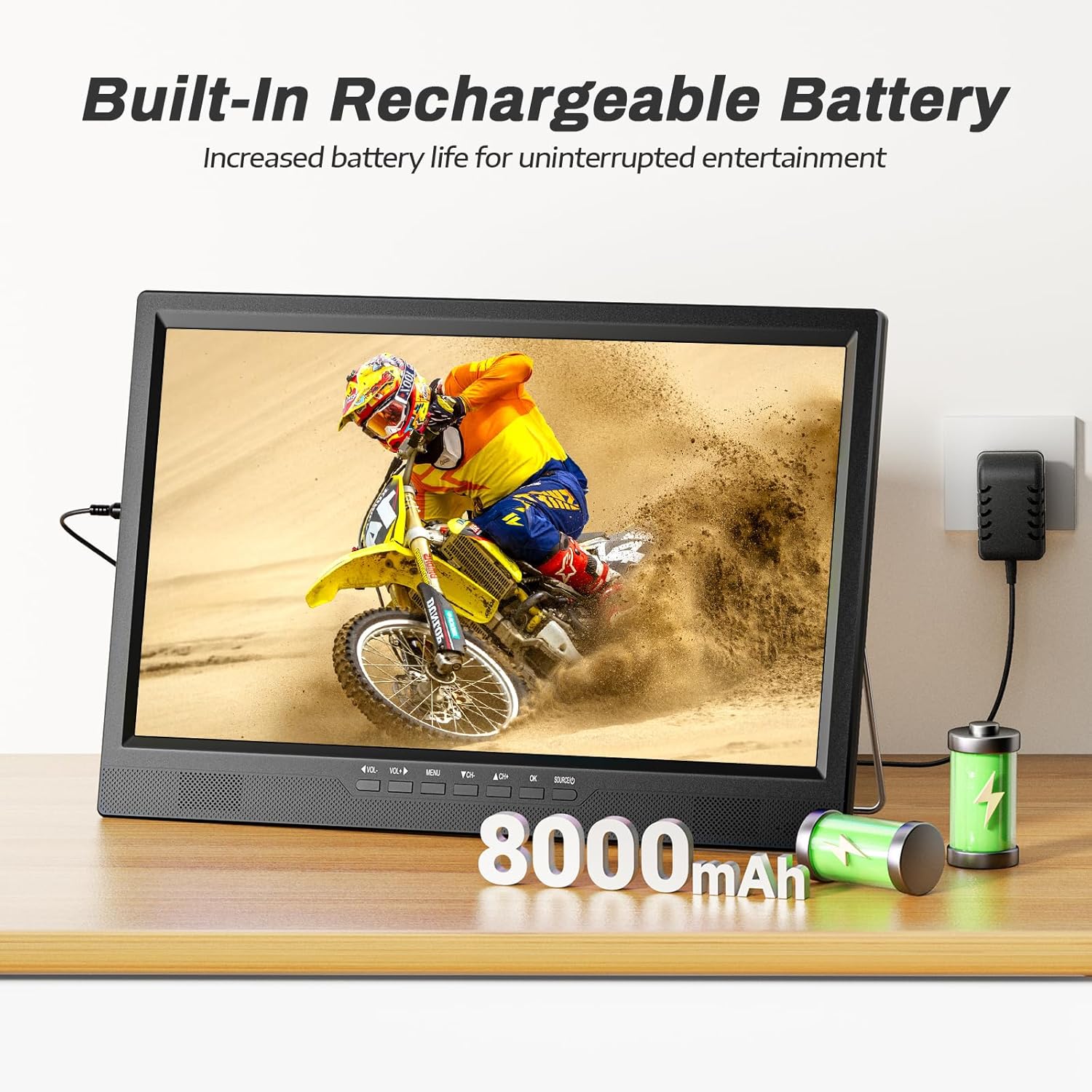19.5" HD Portable TV with Antenna, 8000mAh Built-in Powered Operated TV for Indoor Outdoor, Rechargeable Small T V with HDMI/USB/AV Input, for Camping, Kitchen, RV, Patio, Truck, Home