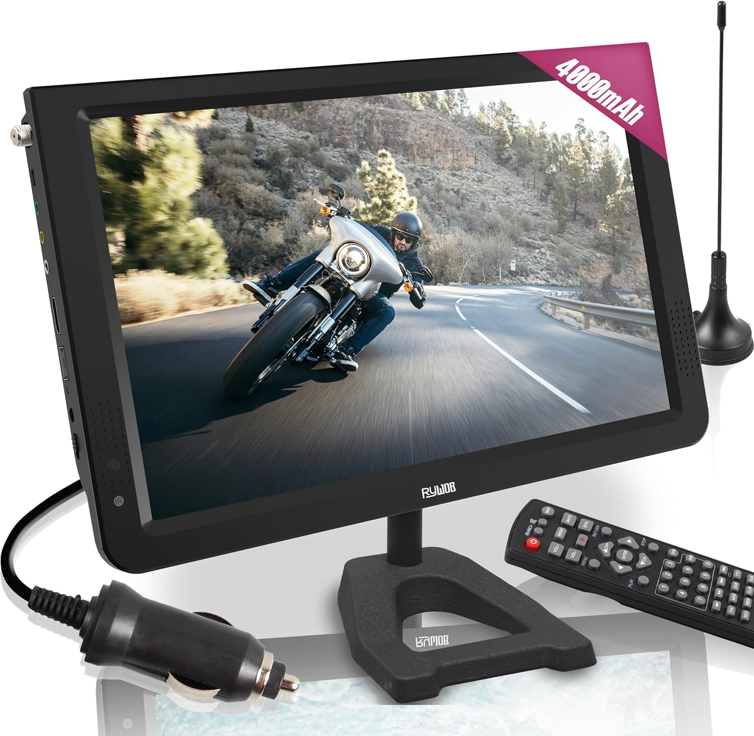 12inch Portable TV,Battery Powered TV with ATSC/HDMI/USB/SD Card/AV Input,Mini TV for Camping,Car,Travel,Emergency（Black Stand）