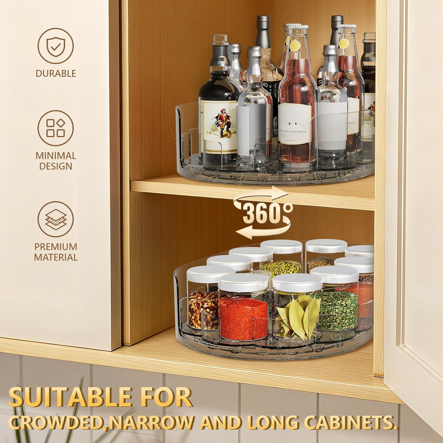 2 Pack Lazy Susan Turntable for Refrigerator, 360° Rotating Clear Lazy Susan for Refrigerator Organizers and Storage, Kitchen, Countertop, Cabinet, Pantry, Table Top (13.5 x 8.5in)