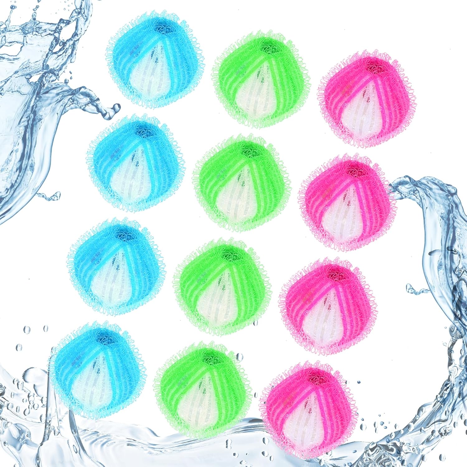 12 Pet Hair Remover Balls for Laundry: Reusable Washing Machine & Dryer Fur Catcher for Dog and Cat Hair on Clothes and Bedding