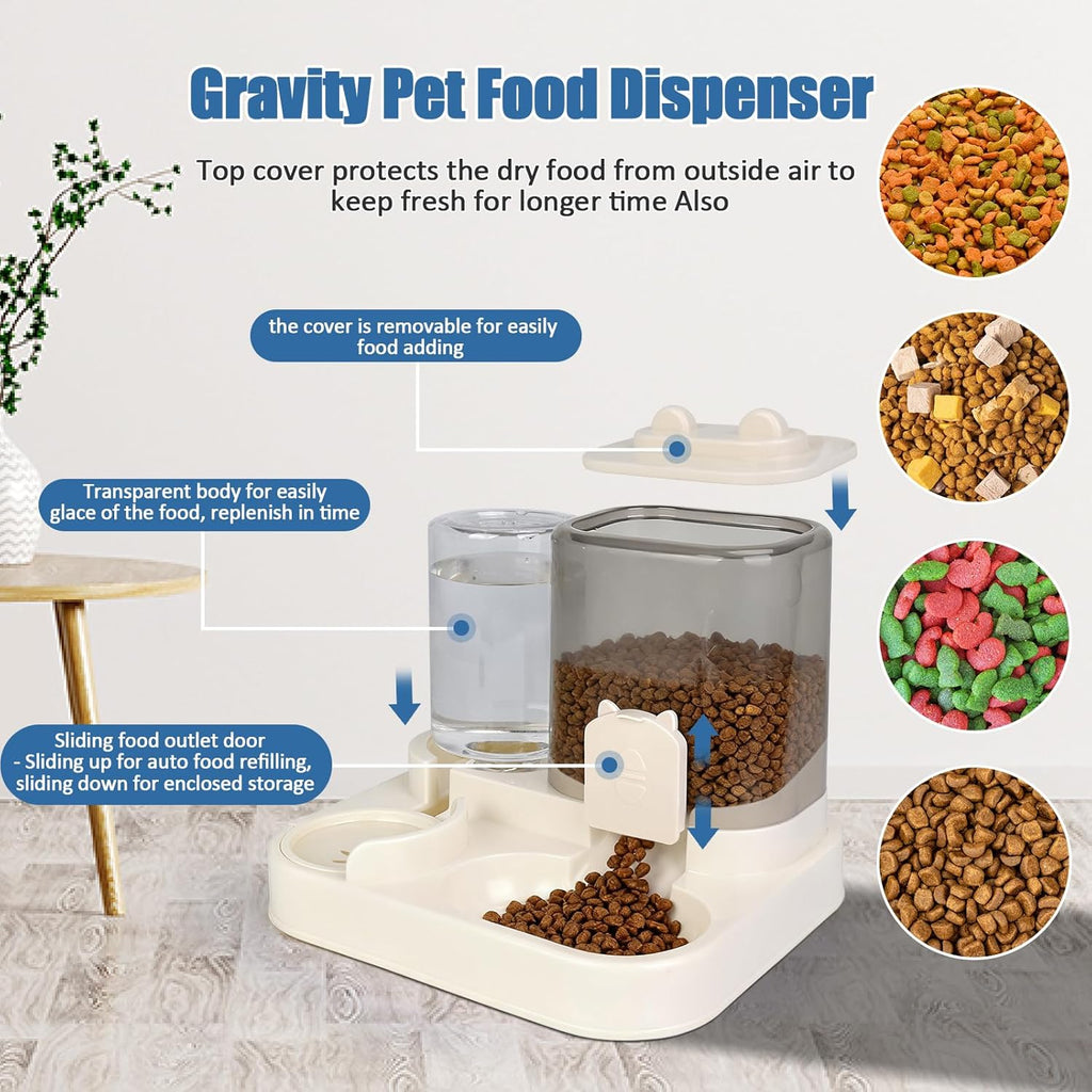 1.6L Gravity Cat Feeder and 0.6L Water Dispenser, Automatic 2 in 1 Pet Feeder and Water Dispenser for Indoor & Outdoor Cats, Puppies, Kitten, Rabbits