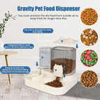 1.6L Gravity Cat Feeder and 0.6L Water Dispenser, Automatic 2 in 1 Pet Feeder and Water Dispenser for Indoor & Outdoor Cats, Puppies, Kitten, Rabbits